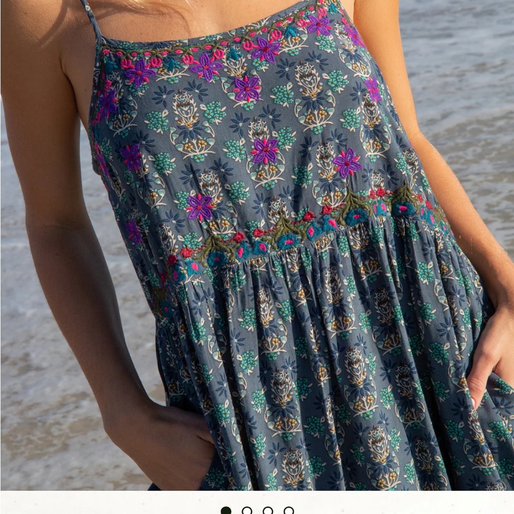 Natural Life Floral Embroidered Sara Dress in Dark Teal Medallion